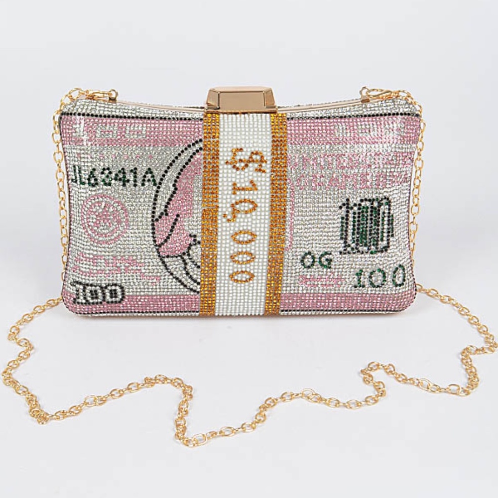 Pink Rhinestone Benjamin Bill Clutch